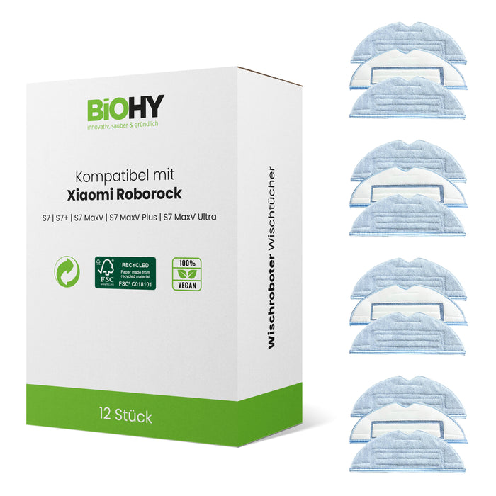 BiOHY microfiber wipes for robot wipers, Roborock S7 / Maxv Ultra / S7+/ S7 Pro Ultra, floor wiper replacement parts, cleaning cloths