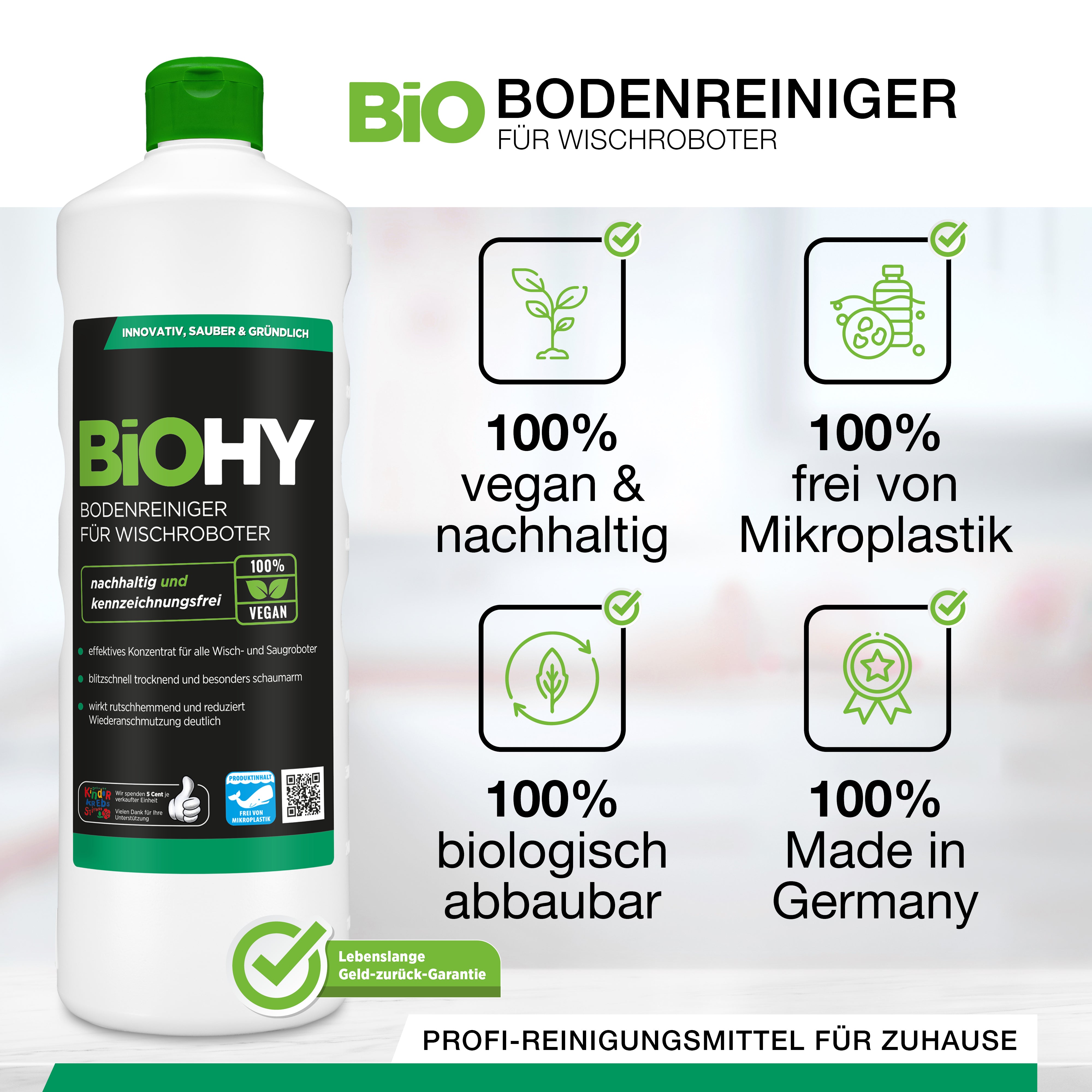 BiOHY floor cleaner for wiping robots, gloss cleaner, floor wiping care, organic concentrate, B2B