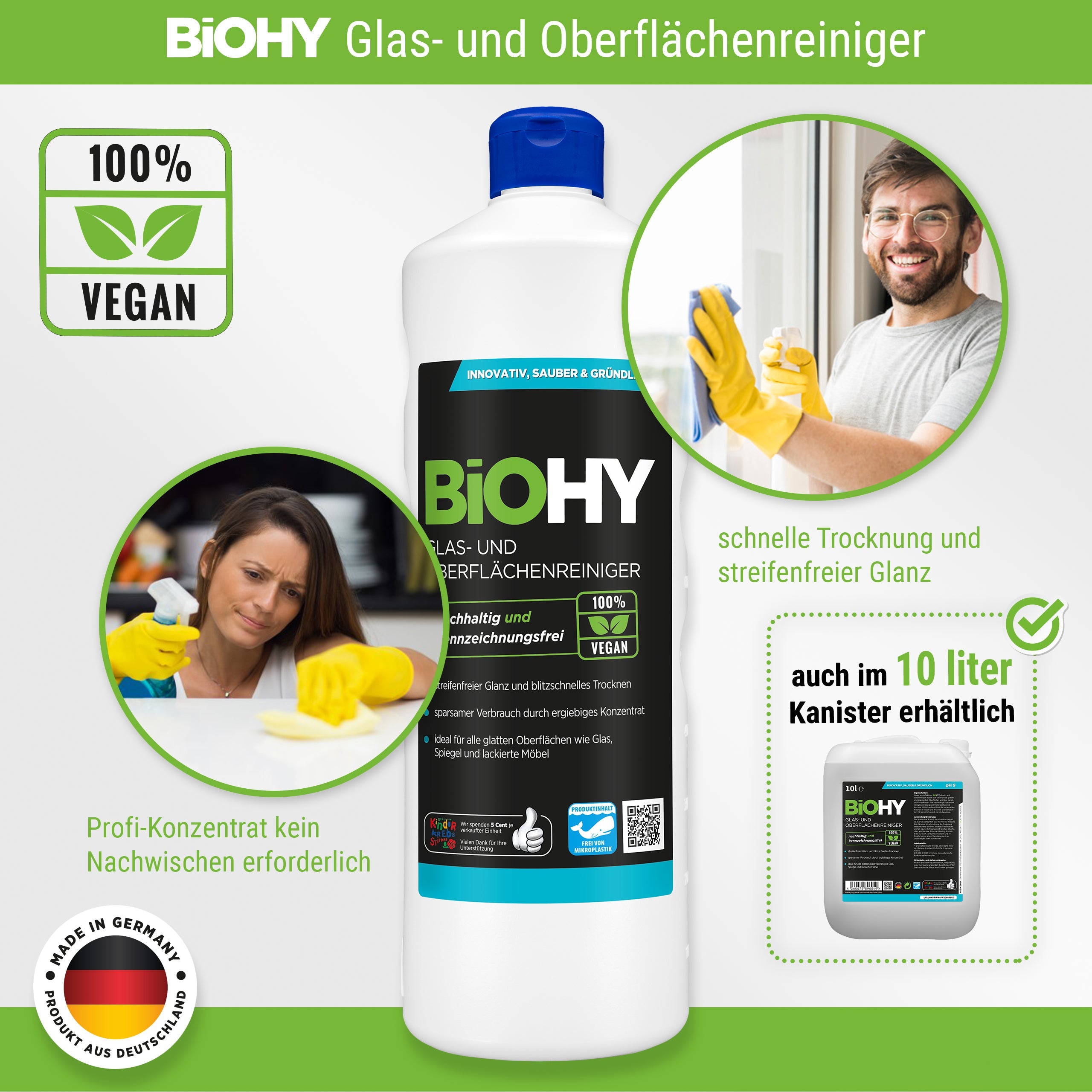 BiOHY glass and surface cleaner, glass cleaner, surface cleaner, window cleaning agent