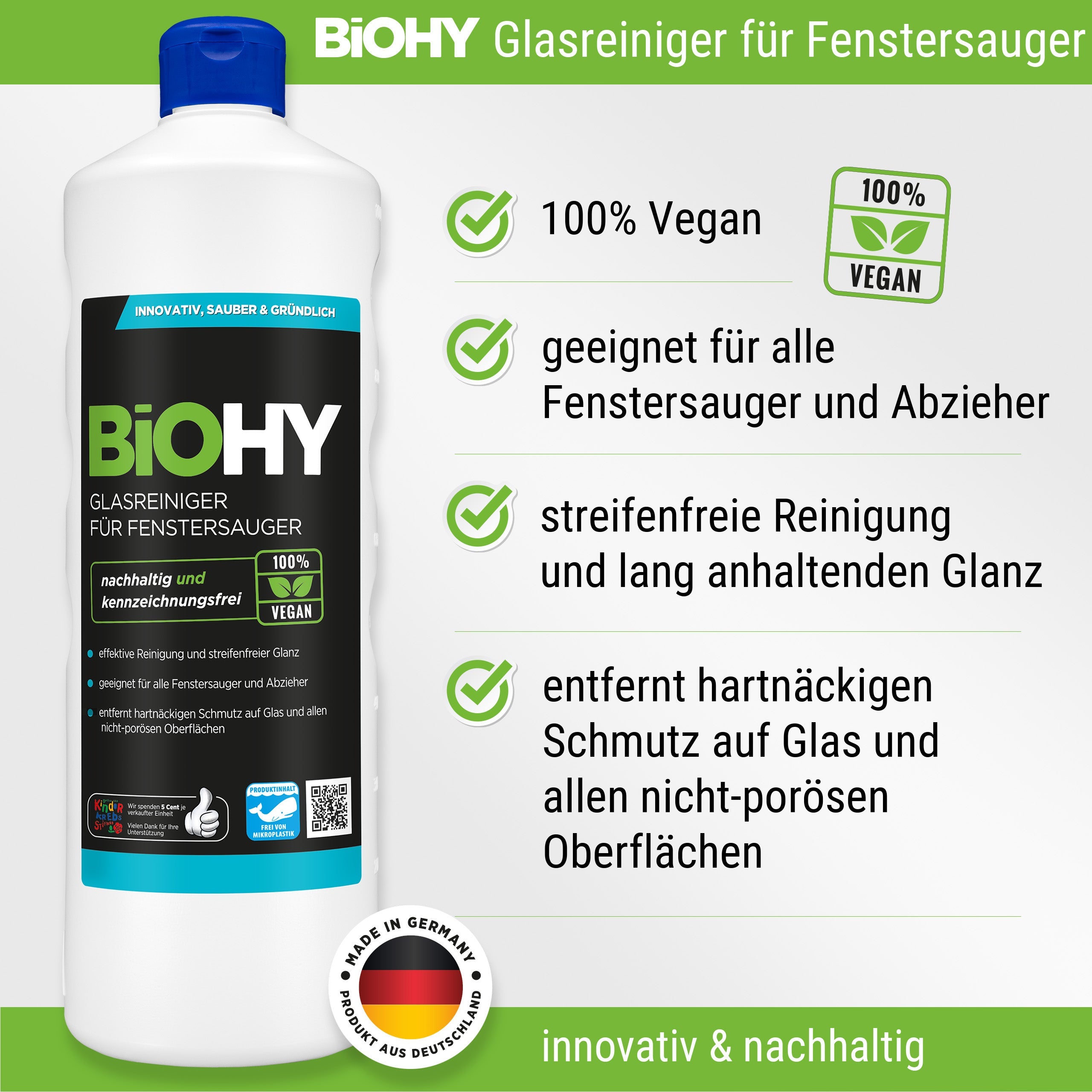 BiOHY glass cleaner for window vacuums, window cleaning agents, glass cleaners, window cleaners