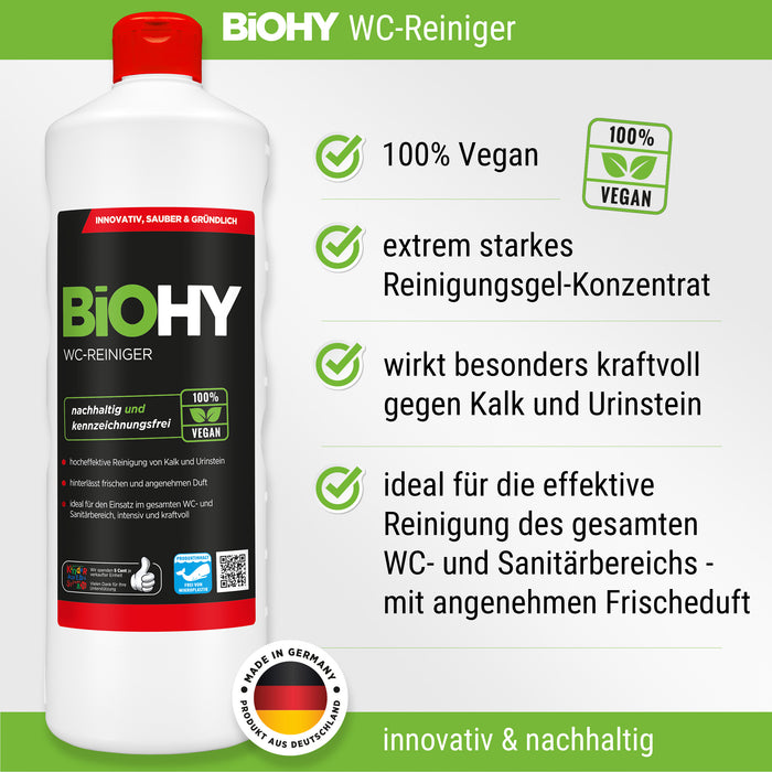 BiOHY bathroom cleaning set, toilet cleaner, sanitary cleaner, glass spray bottle, dispenser, 4-piece microfibre cloth